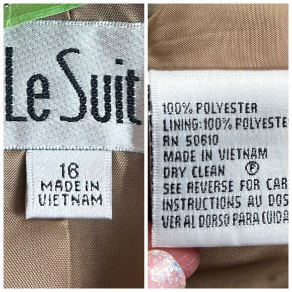 Le Suit Retro Pant Suit Set 3 Button Shawl Collar Blazer Tan Women’s Size 16 - Picture 13 of 14